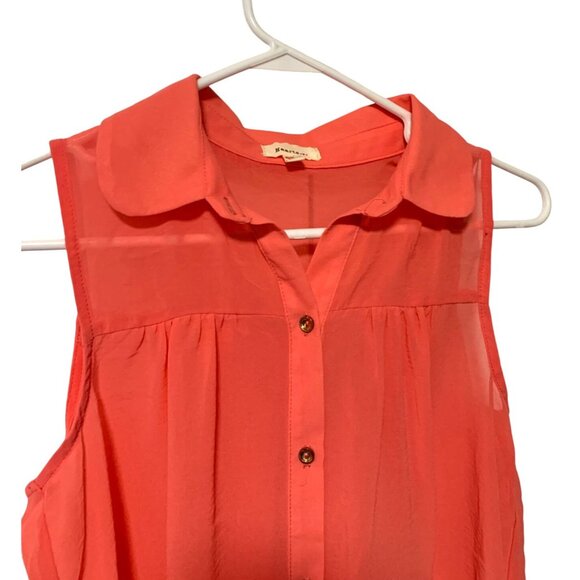 Hearts Womens Size Medium Button Up Orange Tank Top Shirt Semi Sheer Blouse - Picture 2 of 3